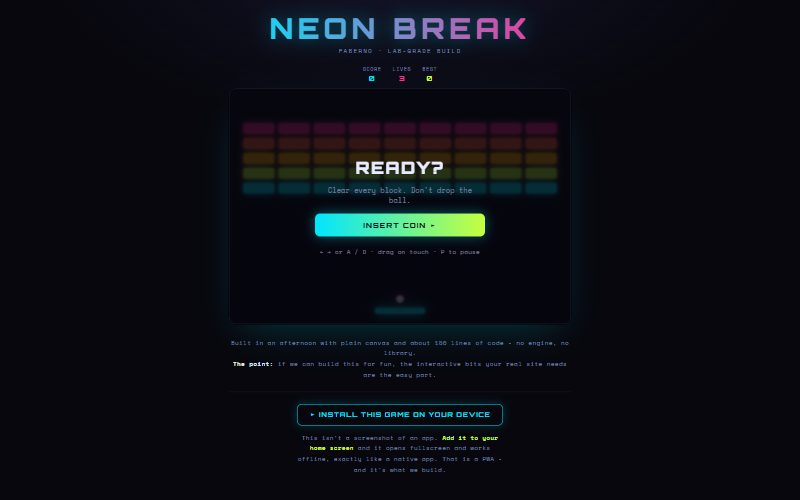 Screenshot of the Neon Break demo