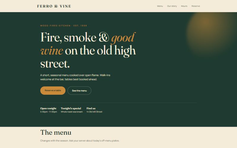 Screenshot of the Ferro & Vine demo